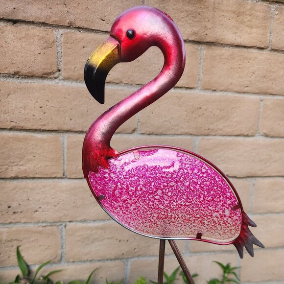 40" H, Glass and Metal Flamingo Rain Gauge Stake Including Large Glass Tube - Picture 1 of 6